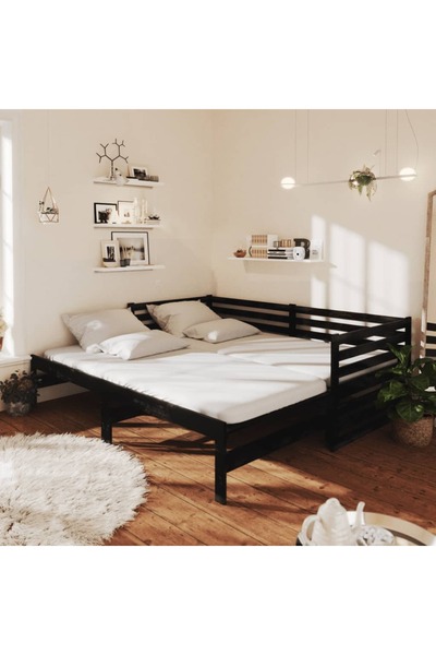 vidaxl سرير نهاري قابل للسحب بدون مرتبة، أسود، 2x(90x200)سم