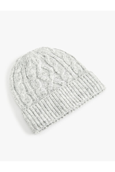 Koton Folded Detailed Hair Braided Textured Knit Beanie