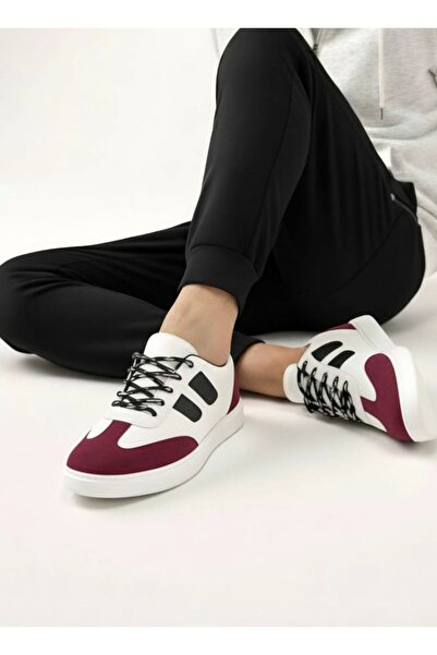 RONX White Lace-Up Burgundy Detail White Sole Comfortable Men's Sports Shoes