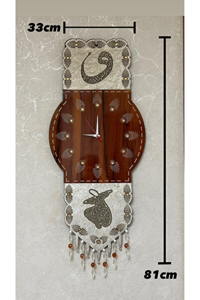 Bayrakkızoğlu tekstil Taşlı kadife ve ahşap tasarım duvar saati (81x33cm)