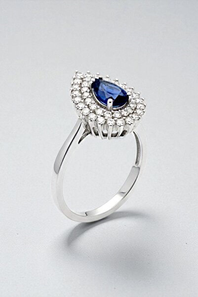 OSMANLI GÜMÜŞ Çise Safir Taşlı Gümüş Su Yolu Yüzük