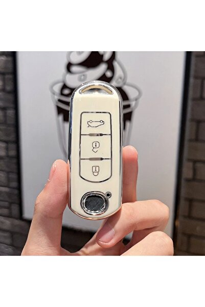 OEM Husă cheie cu 3 butoane, albă, pentru Mazda 2/3/6 Atenza Axela Demio CX-5 CX-3 CX-7 CX-9 (2015-2019)