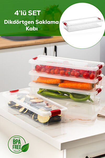 Porsima 455-4 Set of 4 Food Storage Containers with Lockable Lids - Refrigerator Organizer 2.3Lt