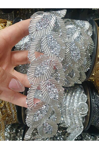 ESRA ŞELEM Iron-On Wide Leaf Model Silver Color Decorative Strip Accessory