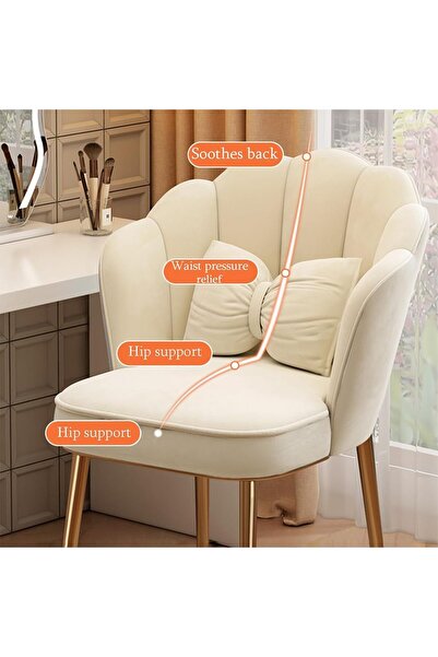 Generic Petal Makeup Chair with Cushion and Gold Metal Legs for Living Room/Dressing Room, Beige