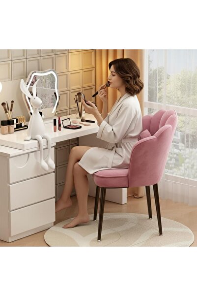 Generic Petal Makeup Chair with Pillow & Golden Metal Legs, Chair for Living Room, Dressing Room - Pink