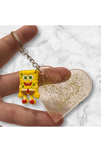 Buki'nin Atölyesi Kalp Epoksi Figürlü Anahtarlık Çanta Charm Aksesuar Sünger Bob