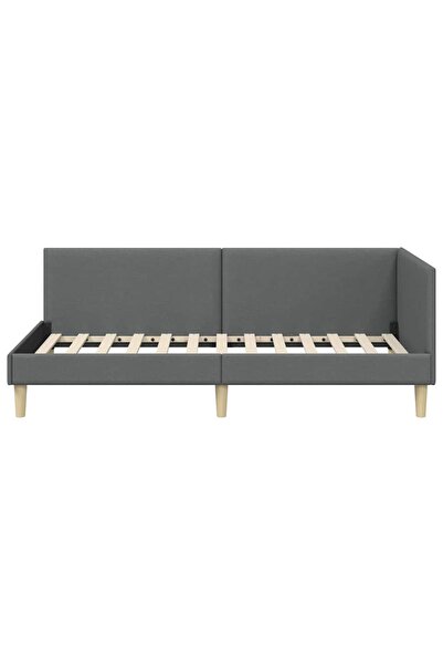 vidaxl Corner Bed Frame with Headboard Dark Grey 90 cm x 200 cm Fabric