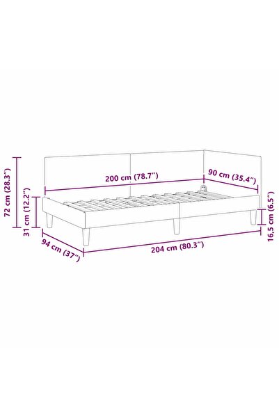vidaxl Corner Bed Frame with Headboard Dark Grey 90 cm x 200 cm Fabric