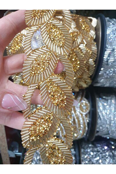 ESRA ŞELEM Iron-On Wide Leaf Pattern Gold Yellow Decorative Strip Accessory