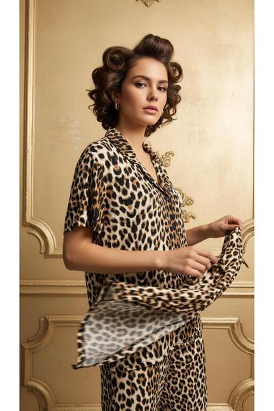 MİSS ELİZZA 5 Buttons Leopard Short Sleeve Pajama Set
