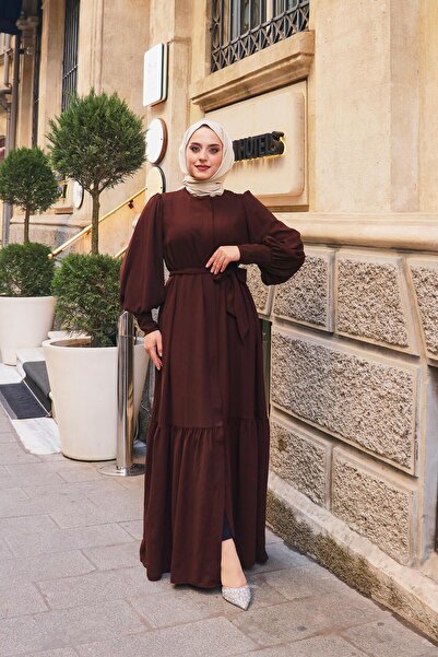 Berel Moda Fusta cu mâneci cu balon, cu detaliu cu volane, crep Sena Ferace-A...