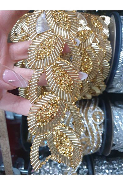 ESRA ŞELEM Iron-On Wide Leaf Pattern Gold Yellow Decorative Strip Accessory