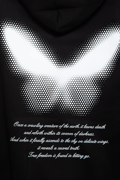 Bak Moda Dot Butterfly Printed Oversized Unisex Black Hoodie