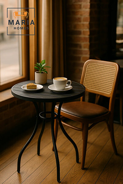 MARIA HOMES Modern Black Round Cafe Table 80x80x75 cm Outdoor and Indoor Metal Dining Table