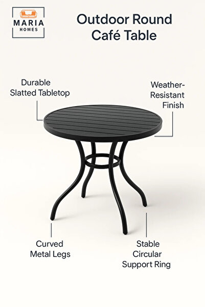MARIA HOMES Modern Black Round Cafe Table 80x80x75 cm Outdoor and Indoor Metal Dining Table