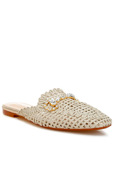 london Rag Women Metallic Woven Diamante Mules in Beige