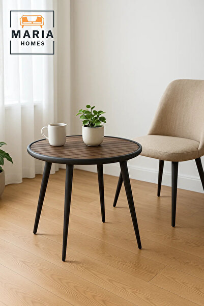 MARIA HOMES Modern Brown and Black Round Cafe Table 70x70x75 cm Outdoor Indoo...