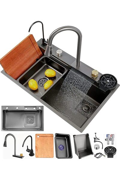 KRCIQMV حوض مطبخ من الفولاذ المقاوم للصدأ 304 مع حوض واحد (80 × 46 × 22 سم)