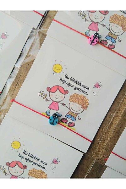 Nas Aksesuar Ladybug Mixed Color Bracelet with Pre-School Activity Card for Gift Students, 12 Pieces