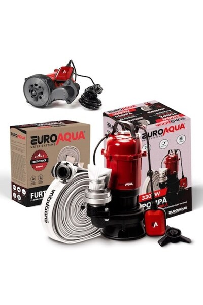 EUROAQUA WATER SYSTEMS EUROAQUA 3300W Dirty Water Submersible Pump with Cutter & Float, includes 30m 2" Fire Hose