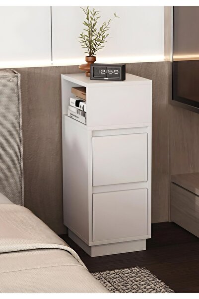mobilyapratik Alve Dar Komodin – 2 Çekmeceli, Değiştirilebilir Açık Bölmeli Yan Sehpa Yatak Odası & Oturma Odası M