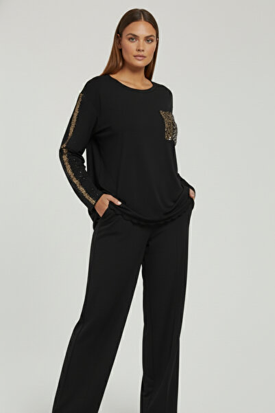 Mivoon Γυναικεία μπλούζα με μακρύ μανίκι με λεπτομέρεια από πέτρα, ελαστική μπλούζα