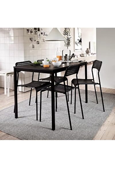 MAAS Modern rectangular wooden table with metal legs, suitable for dining and living rooms, multi-purpose, measuring 107x70x76
