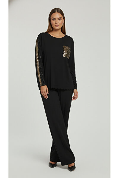 Mivoon Γυναικεία μπλούζα με μακρύ μανίκι με λεπτομέρεια από πέτρα, ελαστική μπλούζα