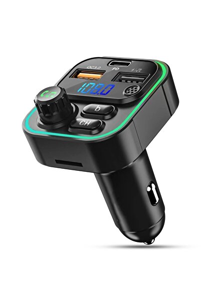 Timebox FM modulator, hands-free, 20W fast car charger QC3.0, USB-C, BT 5.0, 7 light modes