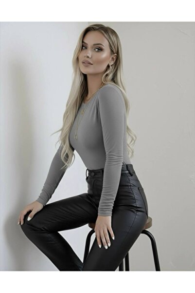 hashtag Women's Long Sleeve Crew Neck Viscose Basic Bodysuit – Stylish Casual Top