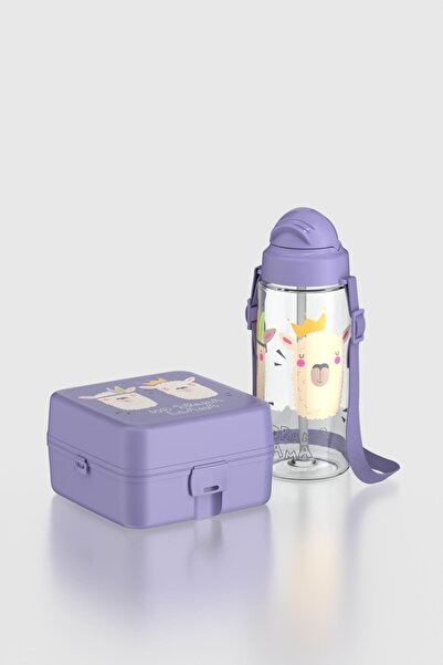 Renga Leya Lama Patterned Pp Children's Lunch Box and Water Bottle Set 192013 Purple