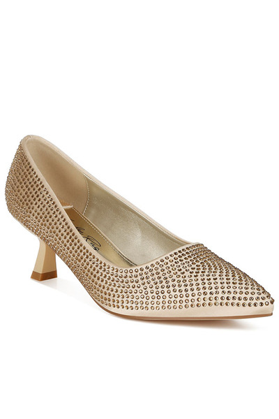 london Rag Women Rhinestones Embellished Kitten Heel Pumps in Gold