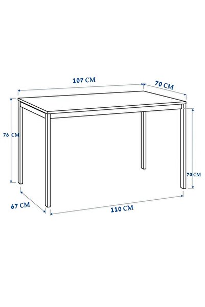 MAAS Modern rectangular wooden table with metal legs, suitable for dining and living rooms, multi-purpose, measuring 107x70x76