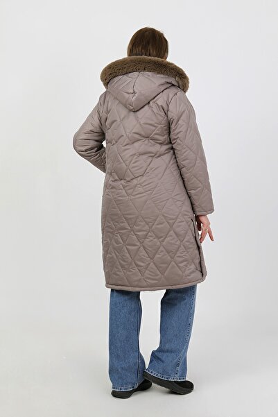 By Alba Collection Women's Mink Baklava Pattern Long Wool Quilted Plus Size Coat