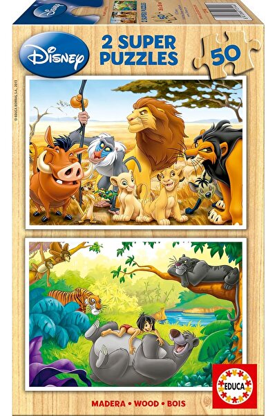 EDUCA - Set of 2 Wooden Children's Puzzles, 2 x 50 Pieces (Animal Friends / Disney)