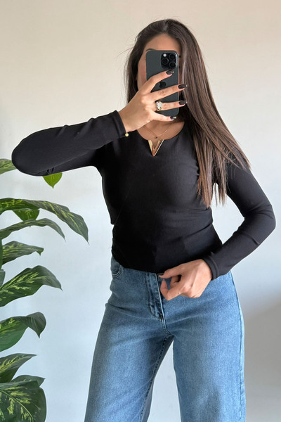 CİDDE Women's Collar Metal Ottoman Fabric Body Blouse