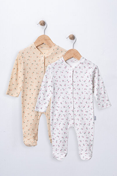 DEFNE LİNA BABY Baby Girl 2 Pieces 100% Cotton Booties Romper Set