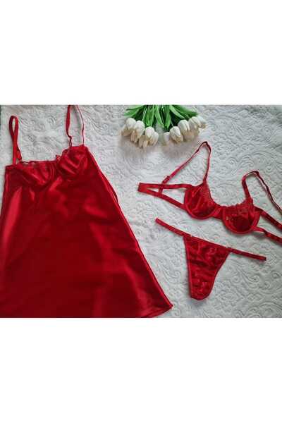 LİA Underwear 3 Parça Saten Gecelik Seti