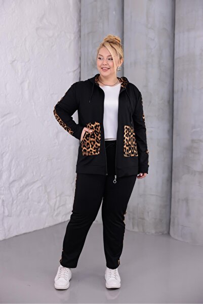 Siyezen Plus Size Leopard Detailed Cotton Suit