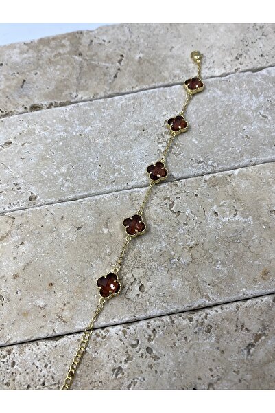 Byoz store Steel Glass Bead Brown Clover Bracelet