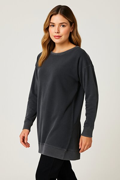 Şans Women's Plus Size Smoked, Cotton Fabric, Back Detailed Sweatshirt 65N39250