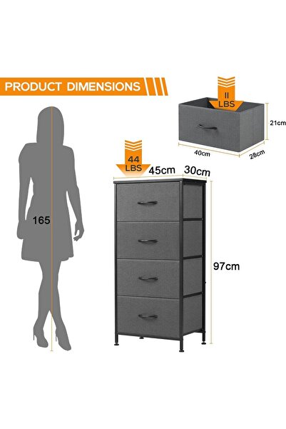 Gogoya 4-Drawer Fabric Dresser Storage Tower with Steel Frame and Wooden Top (Gray)