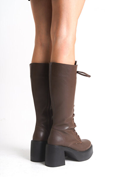 Zerenyus Guani Premium Brown Thick High Heel Boots