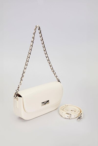 Levidor Beige Silver Lock Detailed Shoulder Bag