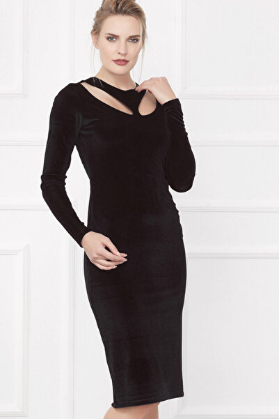 Laranor Rochie de seară pentru femei, cu decolteu negru, cu decupaj în picătură, cu detaliu special de design, din catifea, rochie de seară 24L7560