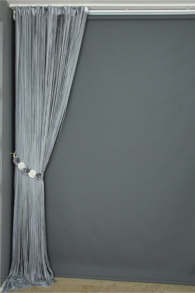 AKÇA TEKSTİL Plain Cord Curtain 100 cm Width 210 cm Length Gray Double Color Ready-Made Cord Curtain