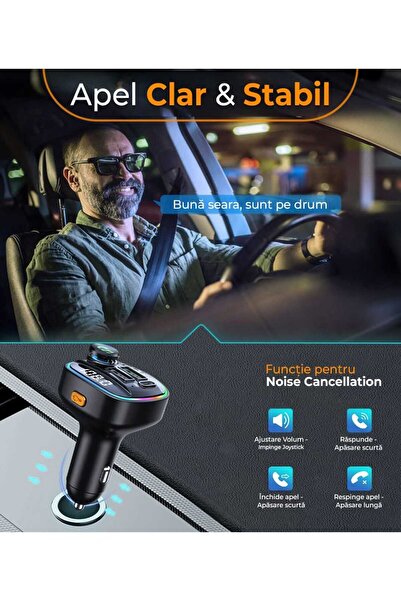 Timebox FM modulator, hands-free, fast car charger, Type-C, 2x QC3.0, BT 5.0, black