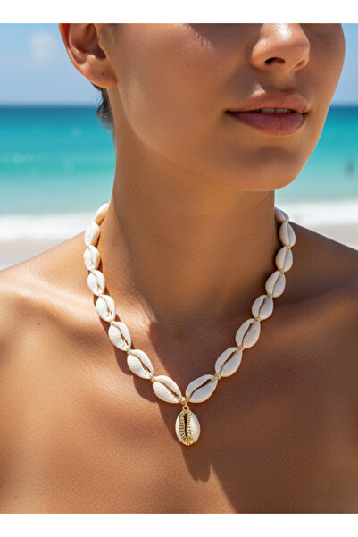 SOFT Doğal Deniz Kabuğu Kolye Altın kaplama Büyük Cowrie Uçlu Choker