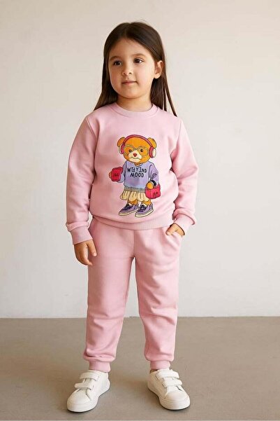 BONY SOCKS Set de trening pentru fetiță cu model Teddy roz